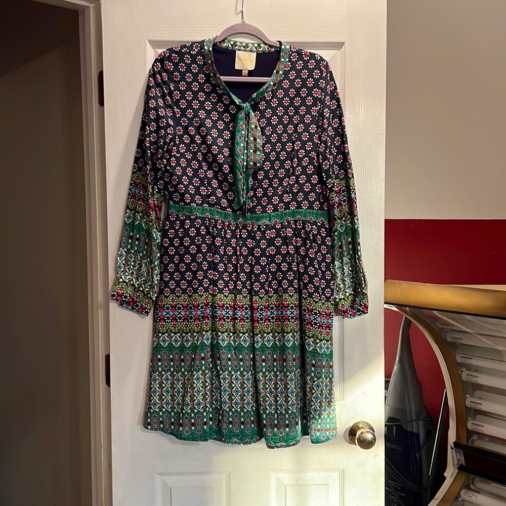 Modcloth Floral Long Sleeve Dress - Black and Green